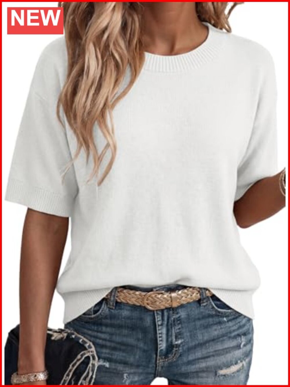 Dokotoo Womens Cotton Knit Short Sleeve Sweater Summer Top